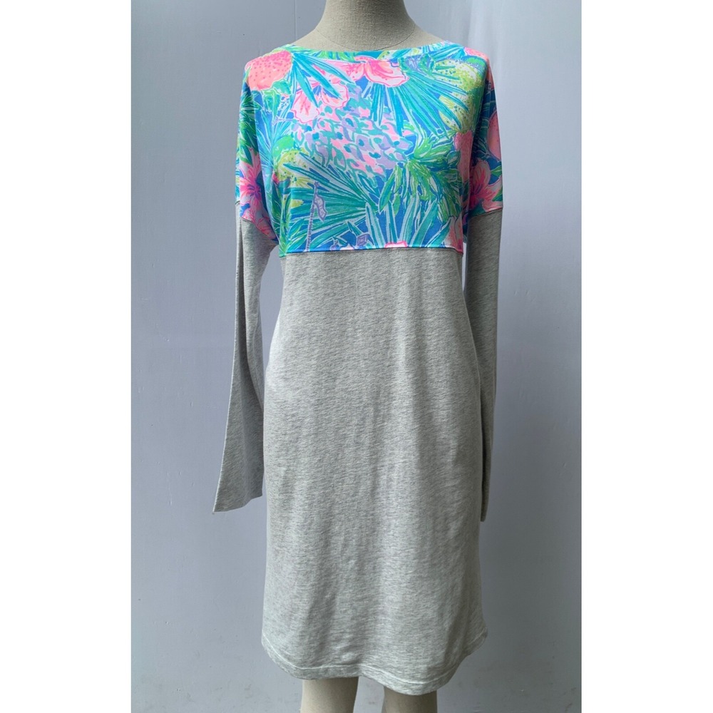 Lilly Pulitzer Dress Medium Gray Long Sleeve Swizzle In Finn T Shirt - Picture 1 of 12